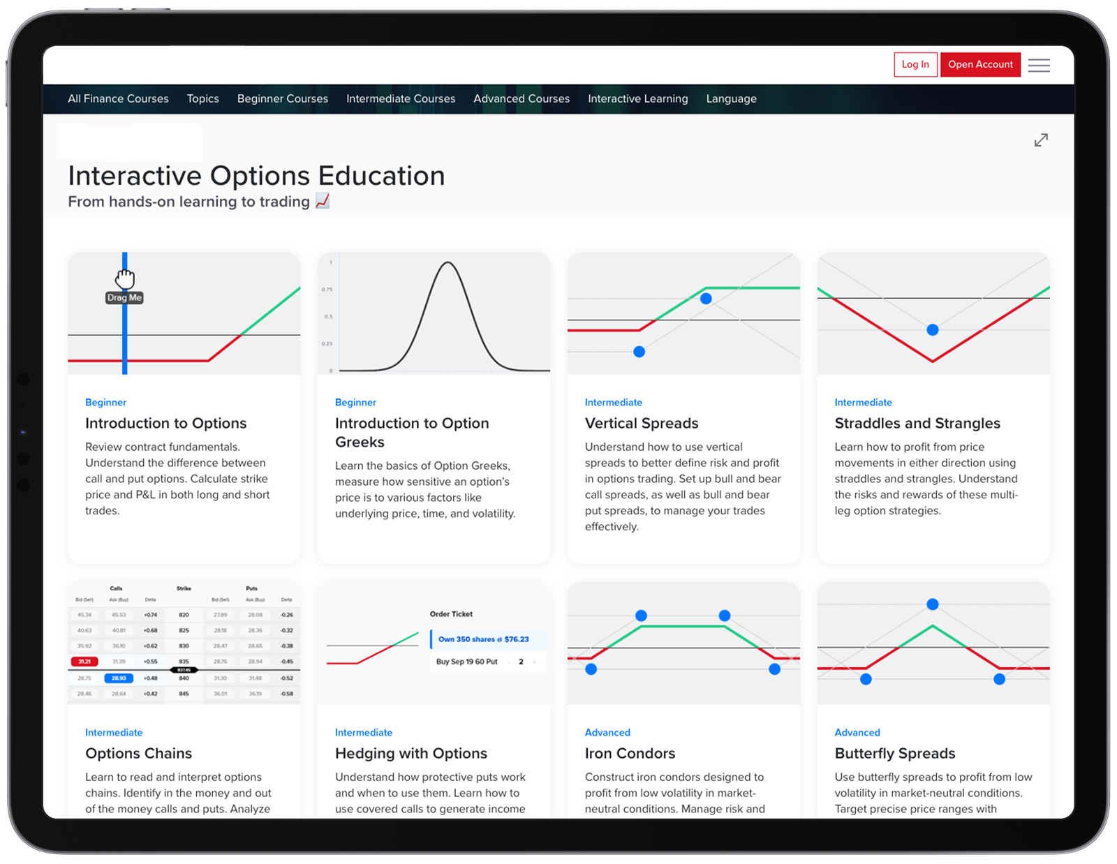 iPad showing ARC Campus with Options Education